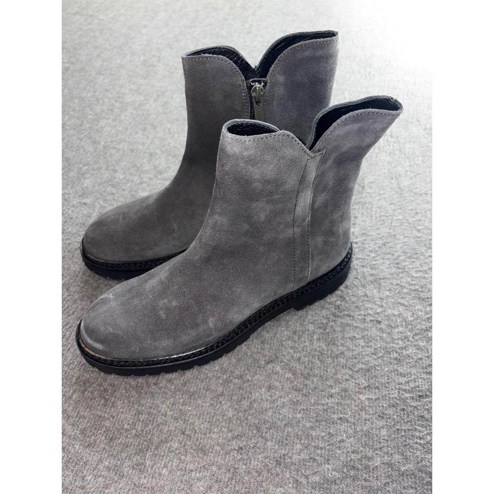 Aquatalia Grey Suede Ankle Boots Made in Italy Lug Sole Booties 6.5M 456977